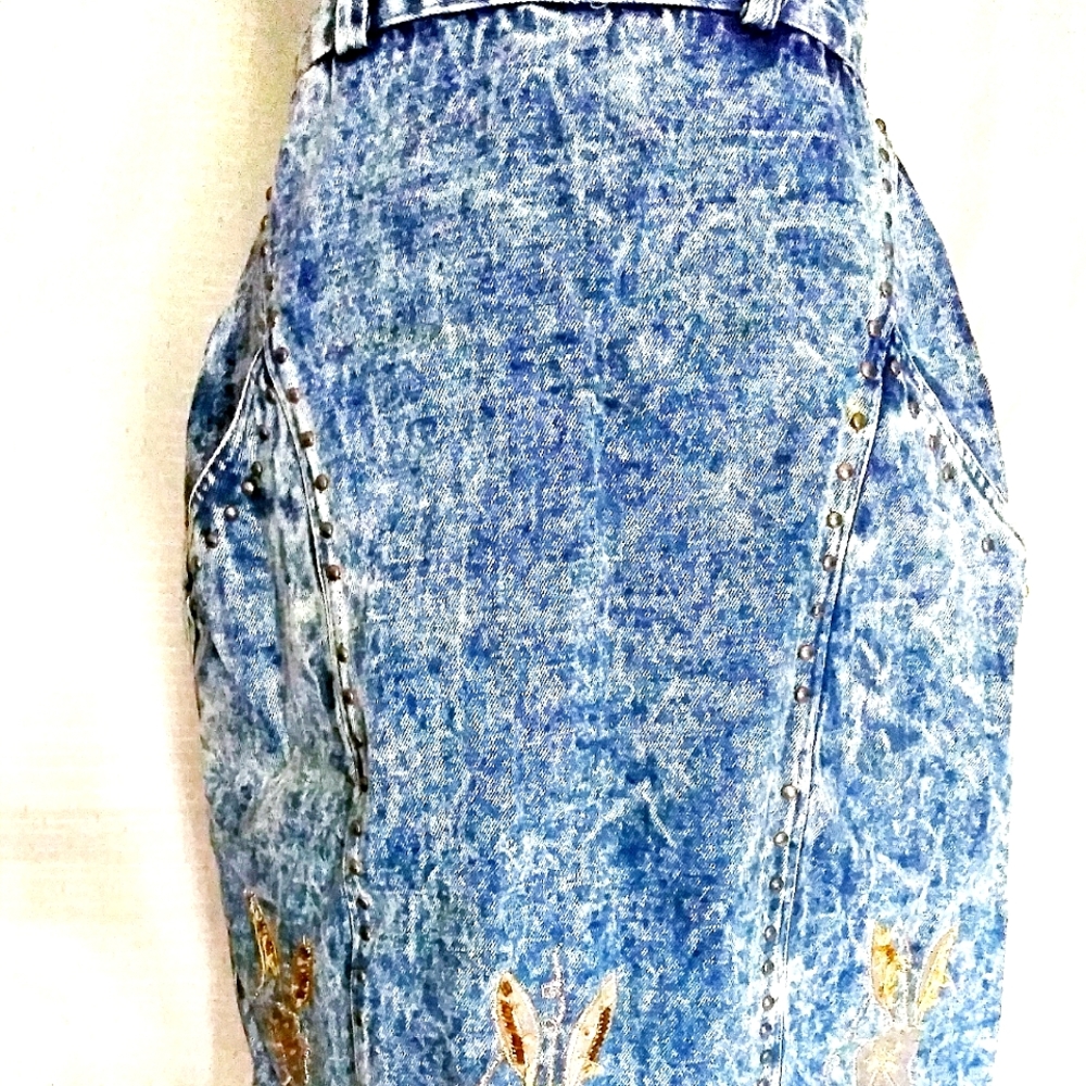⚪Vintage Floral Print Jean Skirt ⚪